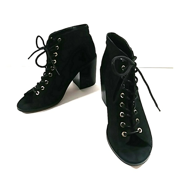 Aldo Shoes - Black Open Lace Chunky Heel Bootie